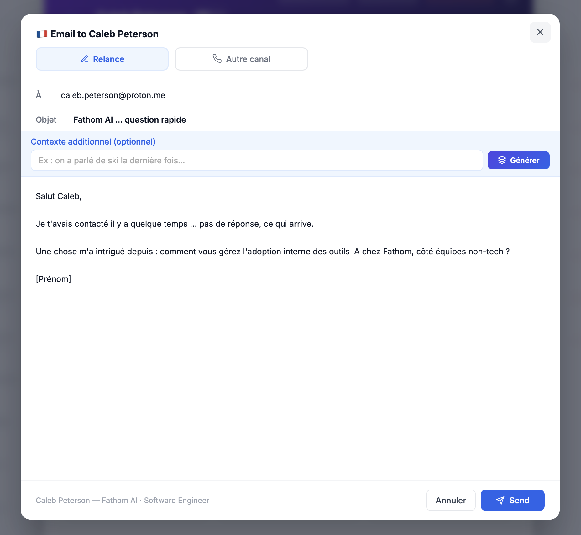 Envoi depuis l'app avec l'IA